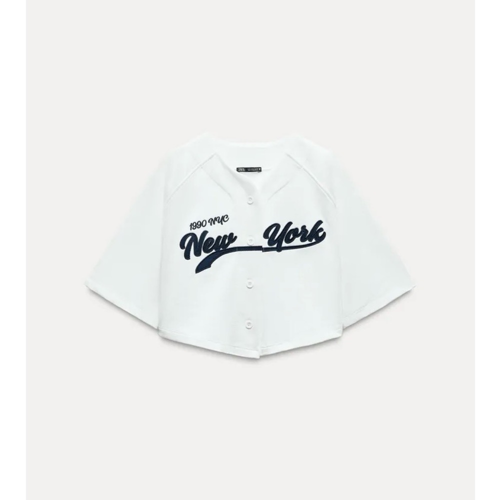 Zara White Crop Top with Navy "New York" Script